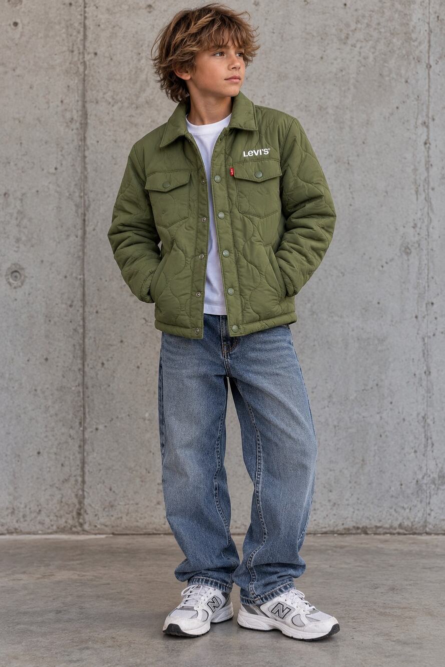 Levi's Boys 10-12 Quilted Jacket Olive Green Fleece Lined Utility Gorpcore